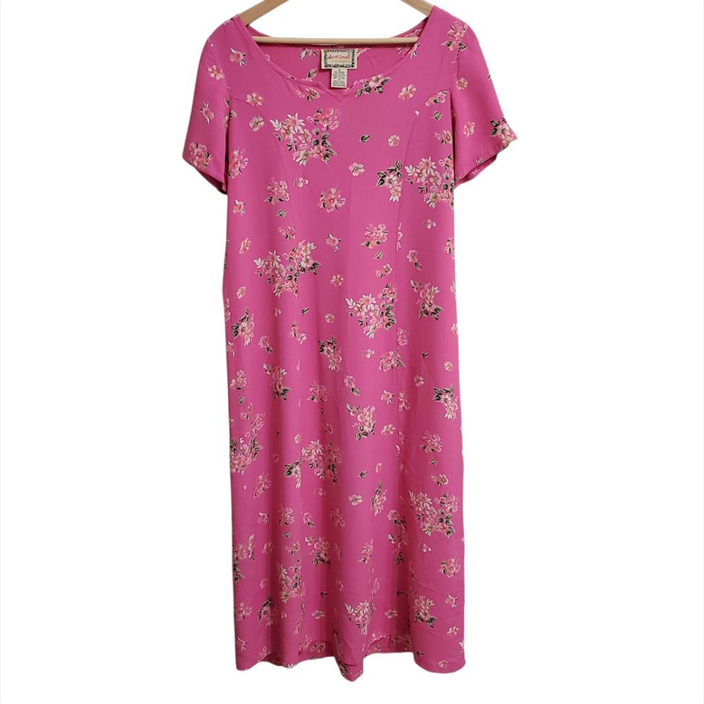 April Cornell Vintage 90s Midi Dress M Short Sleeve Floral Pink Cottagecore